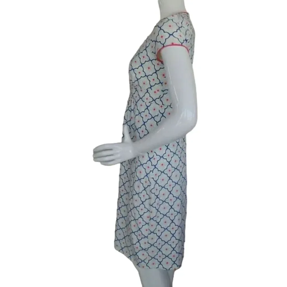 Boden Jersey Dress, 6R, White/Blue, Geometric/Tiled print, Short sleeves - Picture 6 of 12